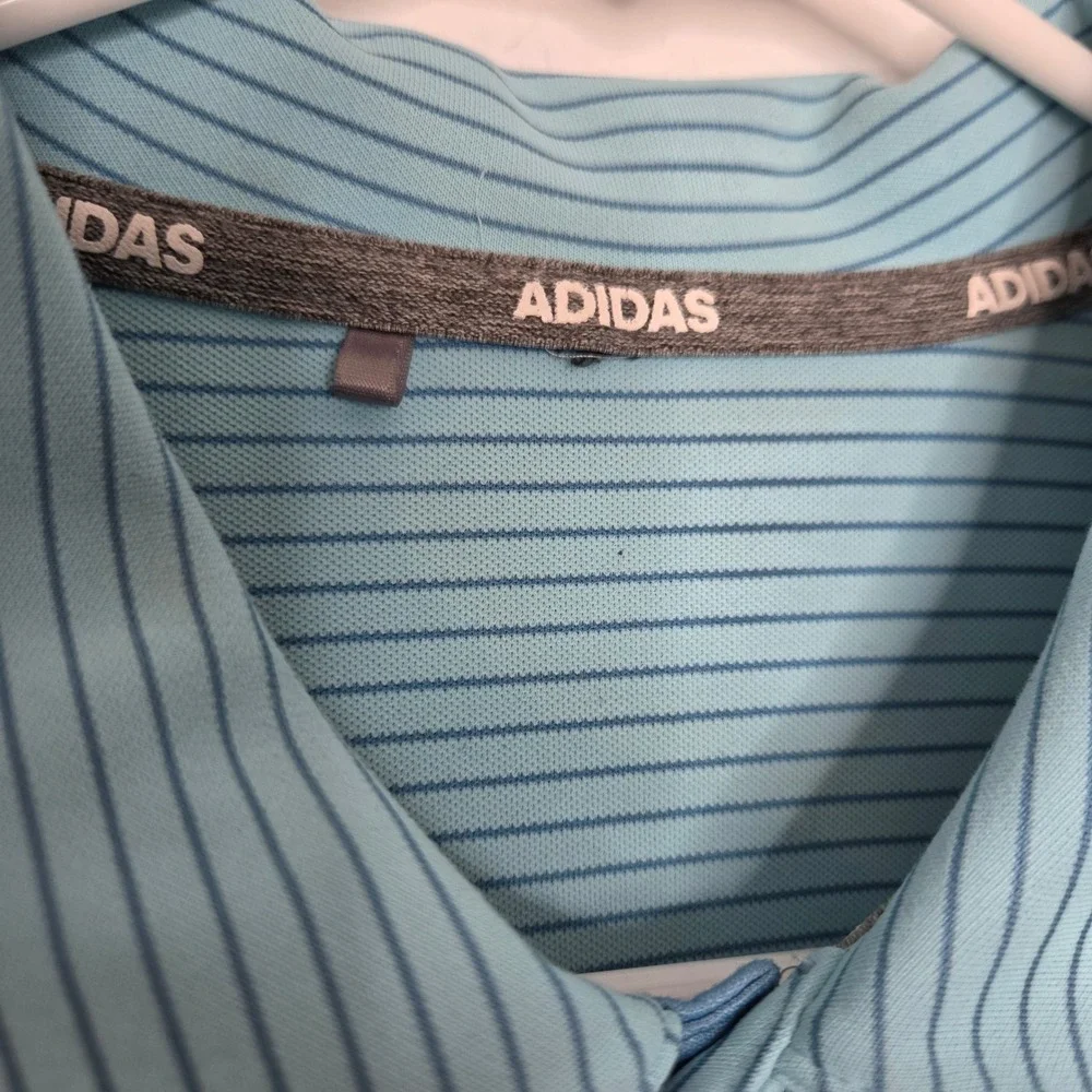 Adidas Mens Golf Polo‎ Shirt Light Blue Striped Short Sleeve Size Large